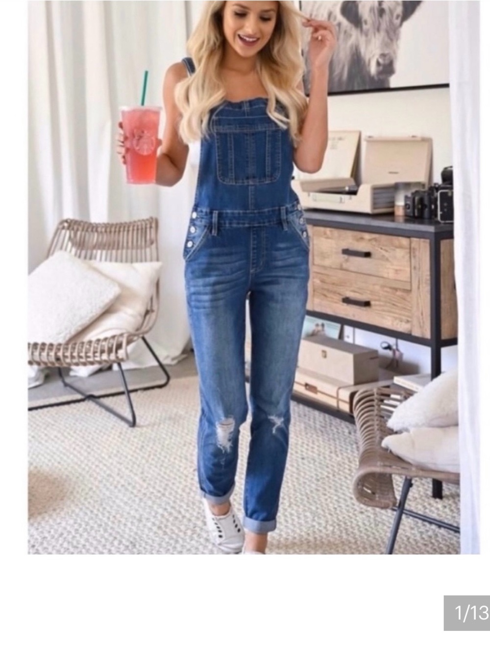 KanCan Blue Distressed Denim Overalls
